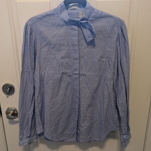 Vintage Joseph A. Bank Blue Floral Button Up Blouse, 100% Cotton, Retro Fashion